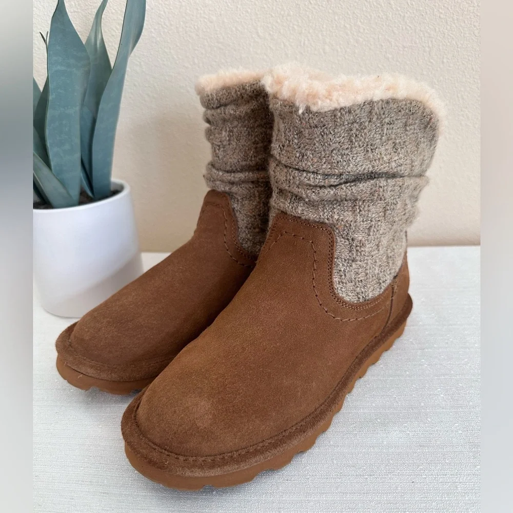 BearPaw Tan Suede/Sweater Fur Insulated Weatherproof Boots Women’s 7 - Picture 3 of 14